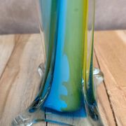 Vintage glass vase in blue and yellow Murano style.
