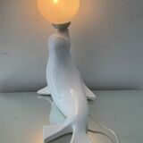 Vintage sea lion lamp in ceramic and opaline