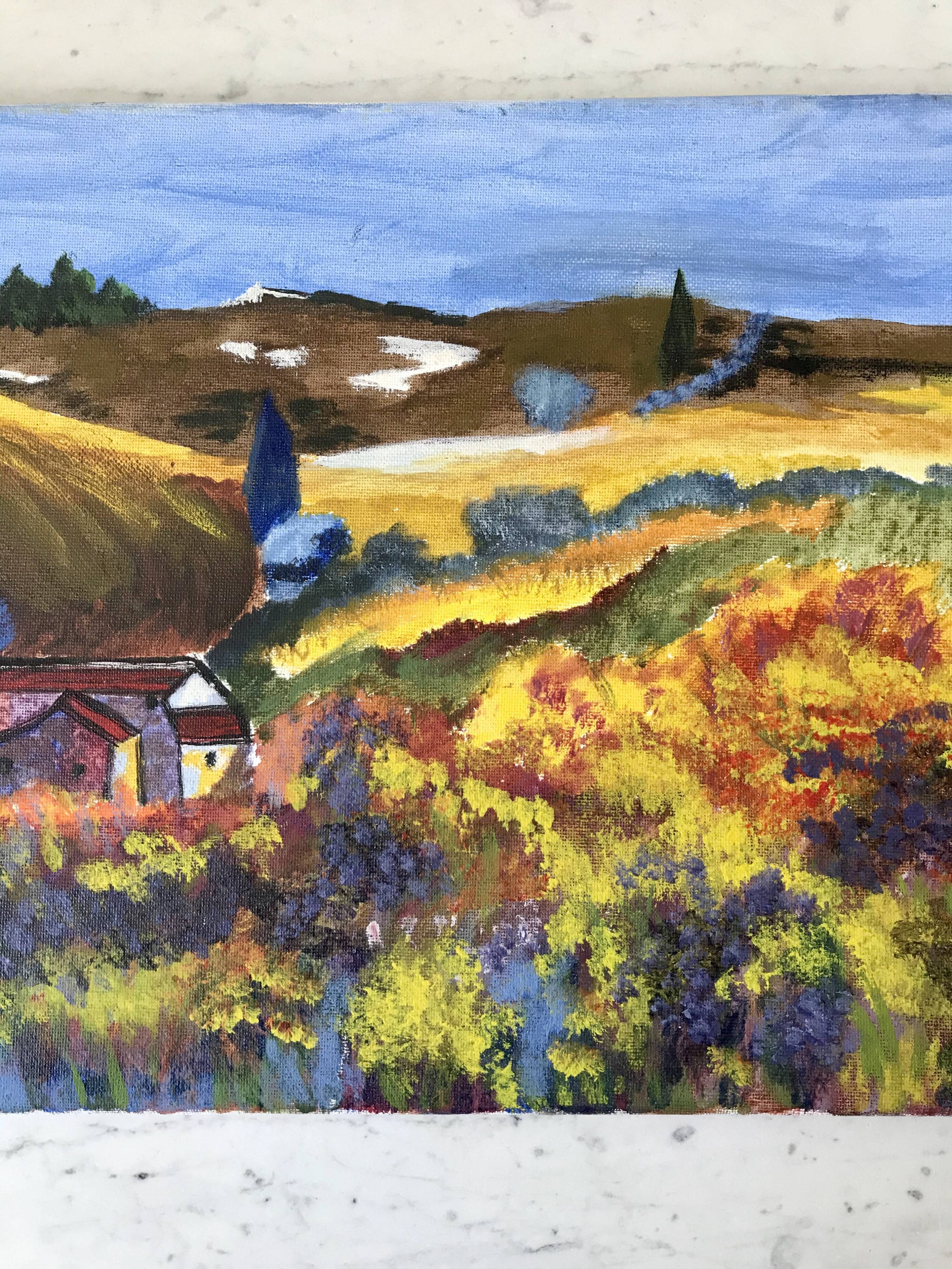 Oil painting on canvas Provencal landscape South Vintage
