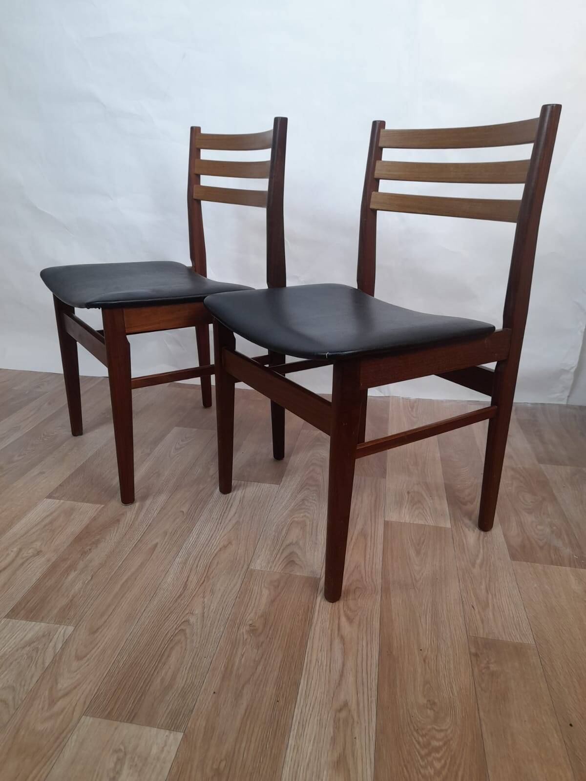 Pair of Scandinavian teak and black leatherette chairs – Denmark 1960