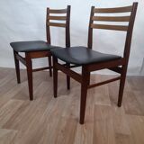 Pair of Scandinavian teak and black leatherette chairs – Denmark 1960