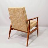 Scandinavian armchair and foot rest yellow mellow Boho upholstery fabric
