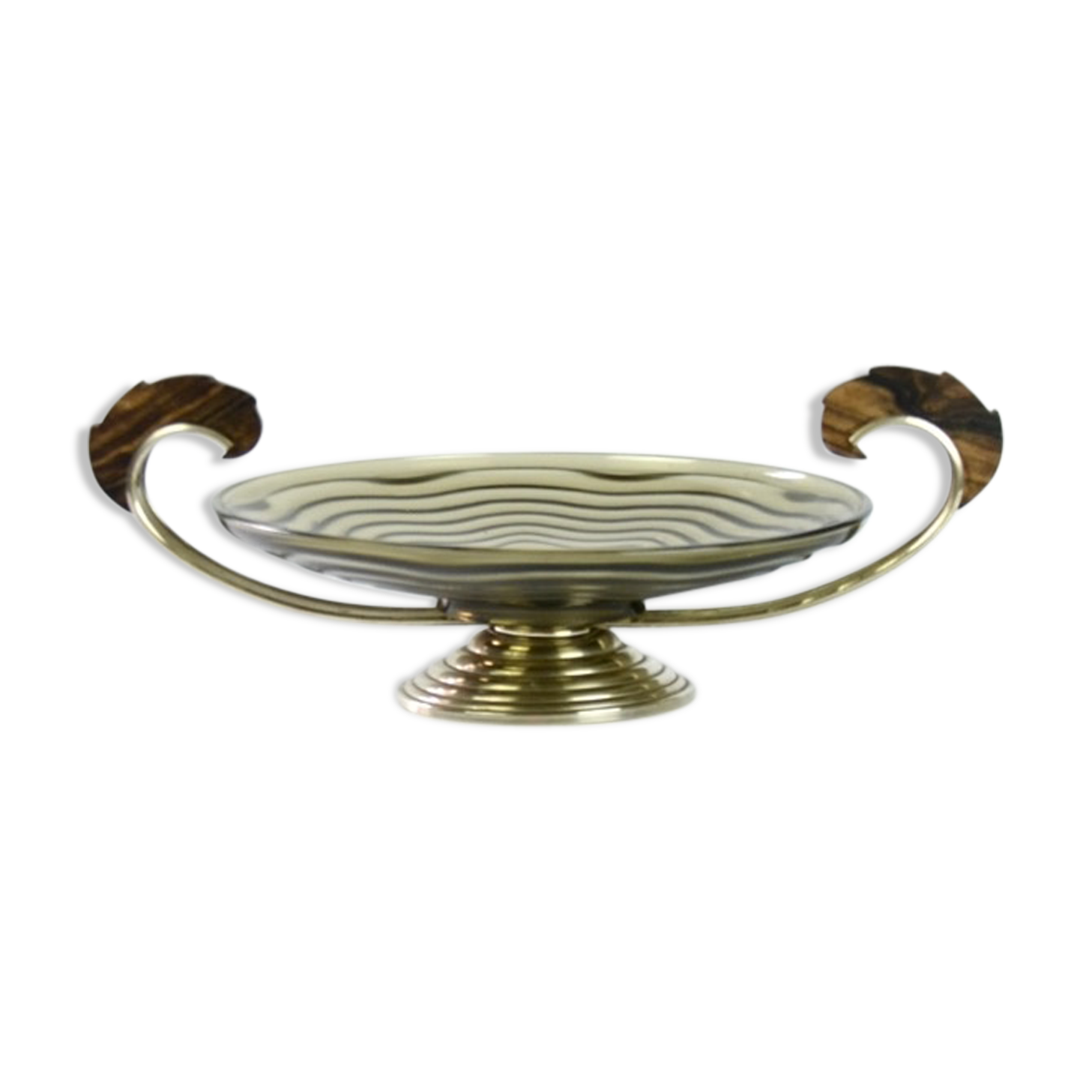 Art deco glass in metal and rosewood 1930 fruit bowl