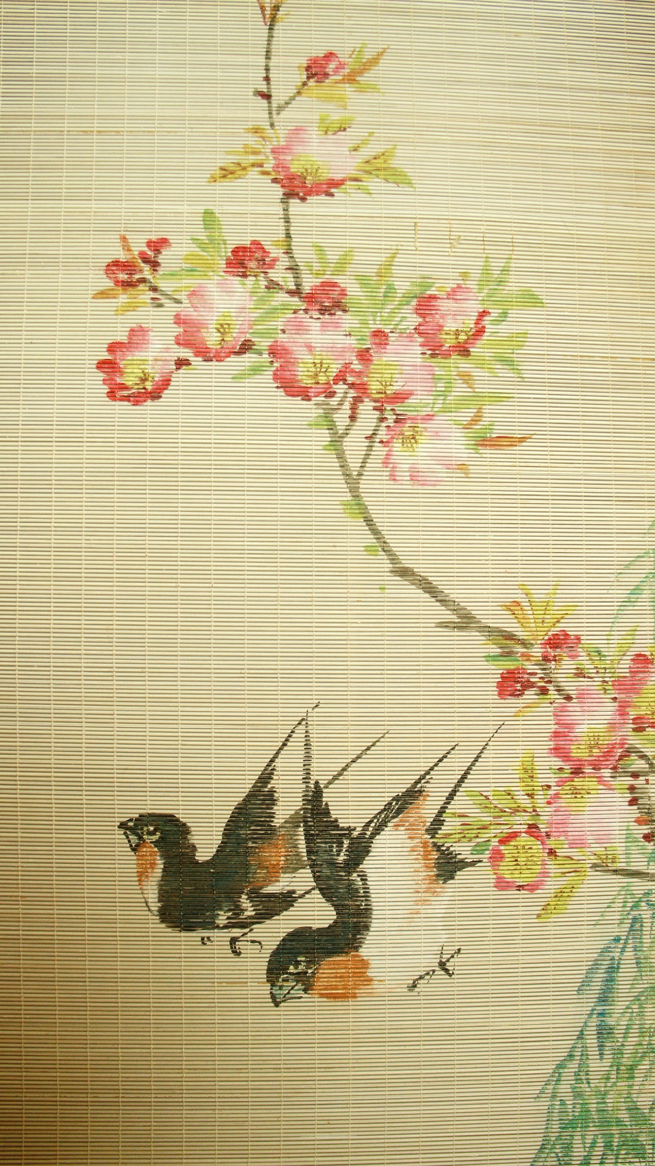 Asian bamboo screen, painted rice straw