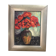 Old oil painting on canvas bouquet of flowers + vintage gray wood frame