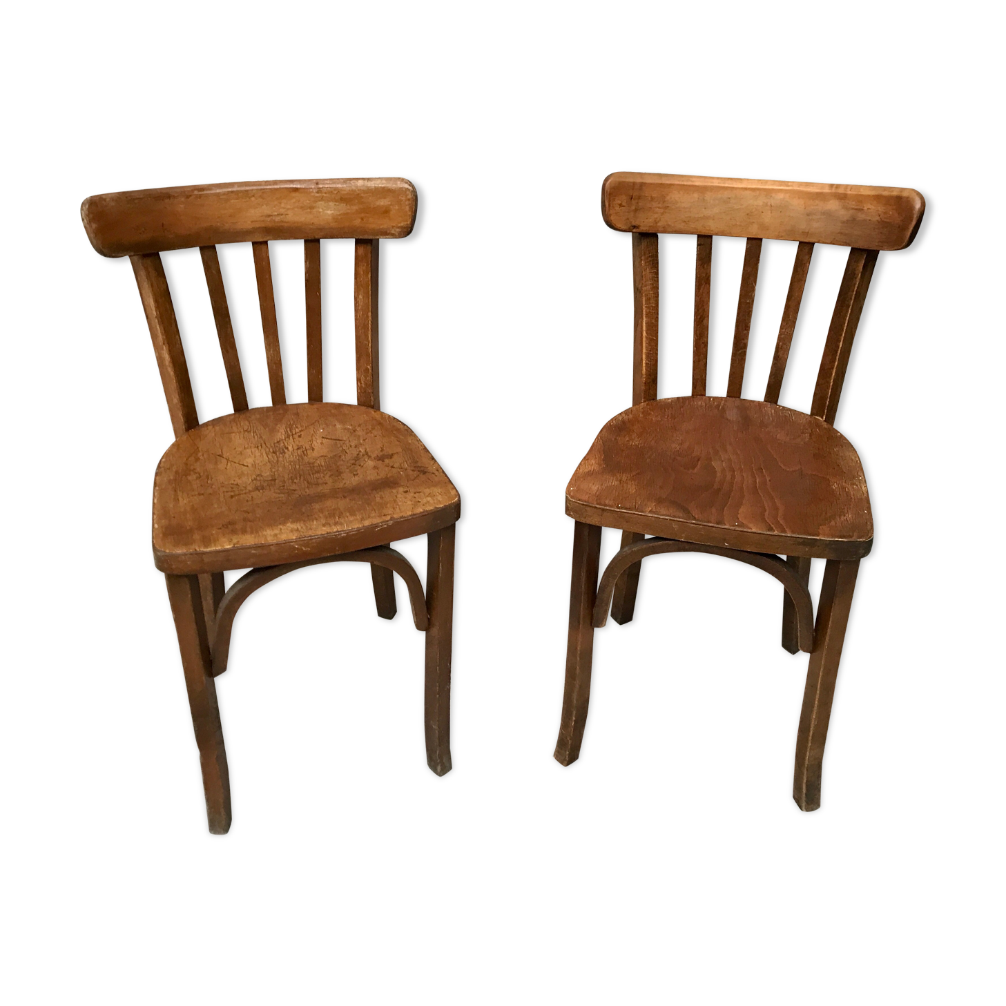 Pair of bistro chairs troquet Parisien in curved wood 1950