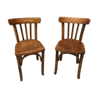 Pair of bistro chairs troquet Parisien in curved wood 1950