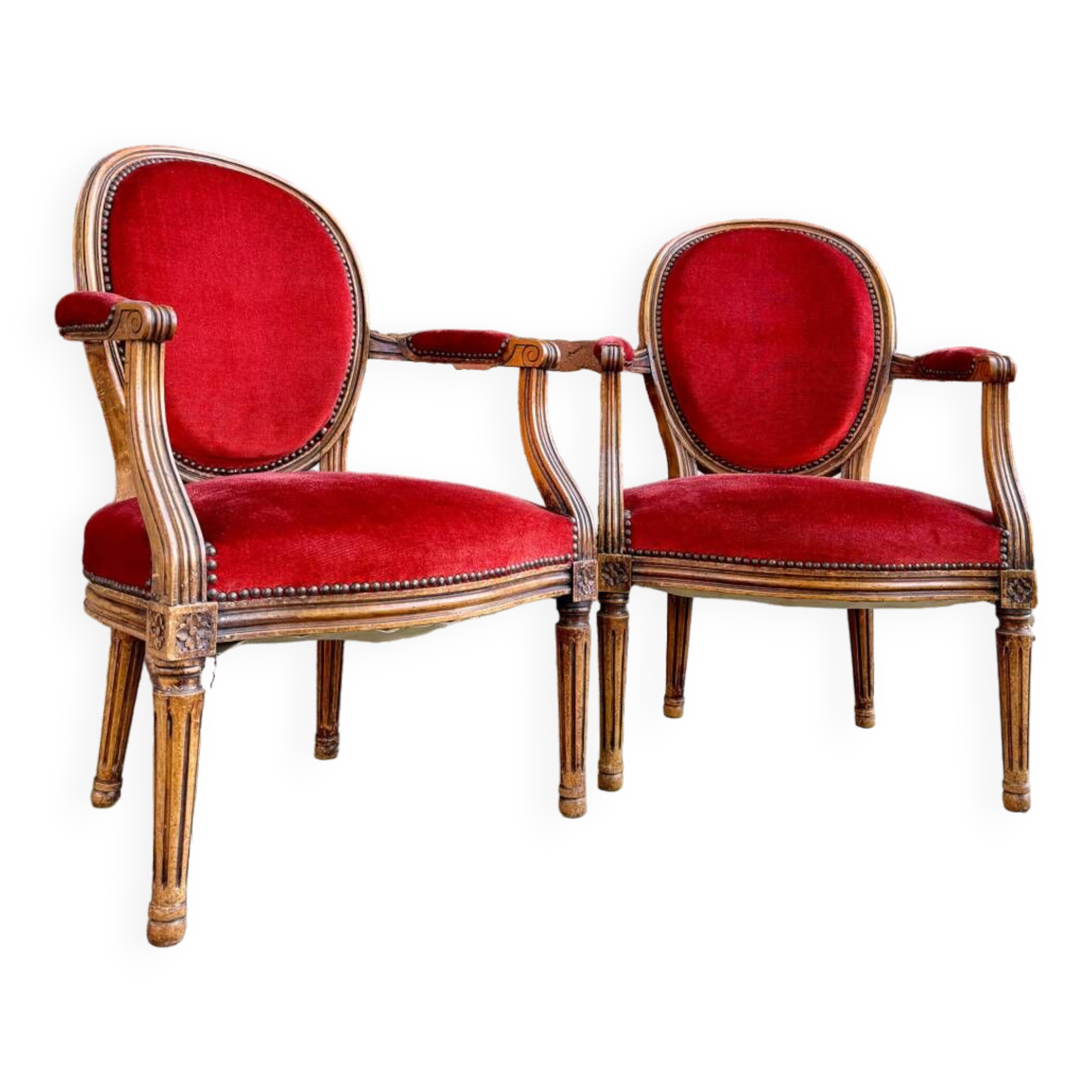 Pair Of Louis XVI Style Medallion Armchairs XIX Eme Century