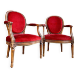 Paire De Fauteuils Médaillon De Style Louis XVI XIX Eme Siècle