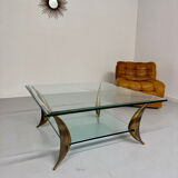 Table basse en verre et pied laiton massif design italien années 60