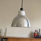 Industrial ceiling pendant light in aluminum and holophane-type glass