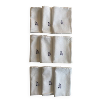 Set of 9 hand-embroidered aperitif napkins - 25x25cm - cotton