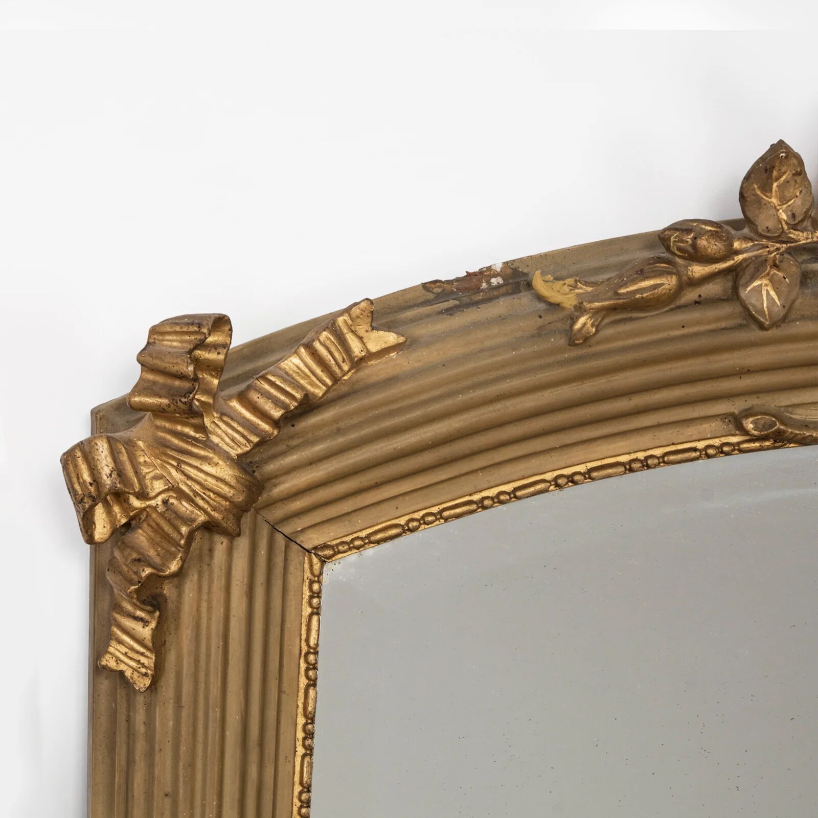 19th C antique French Louis XVI mirror with leave crest