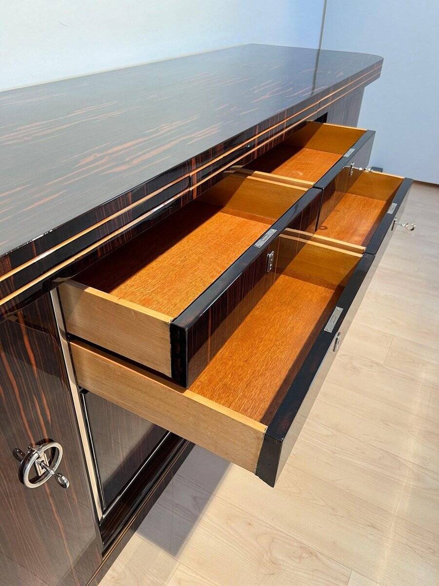 Large Art Deco Sideboard in Macassar Ebony, Maple & Chrome, France, 1930s