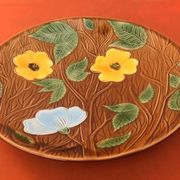 1950s Large floral platter Sarreguemines France Glazed ceramic