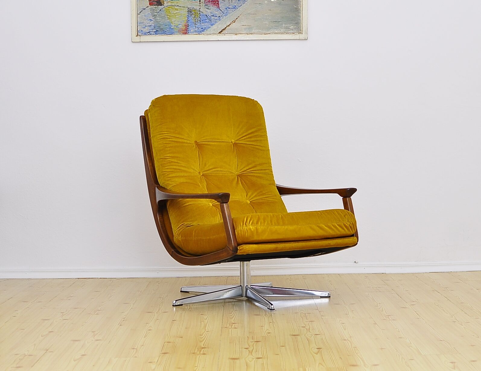 Swivel armchair in velor upholstery, 1970s