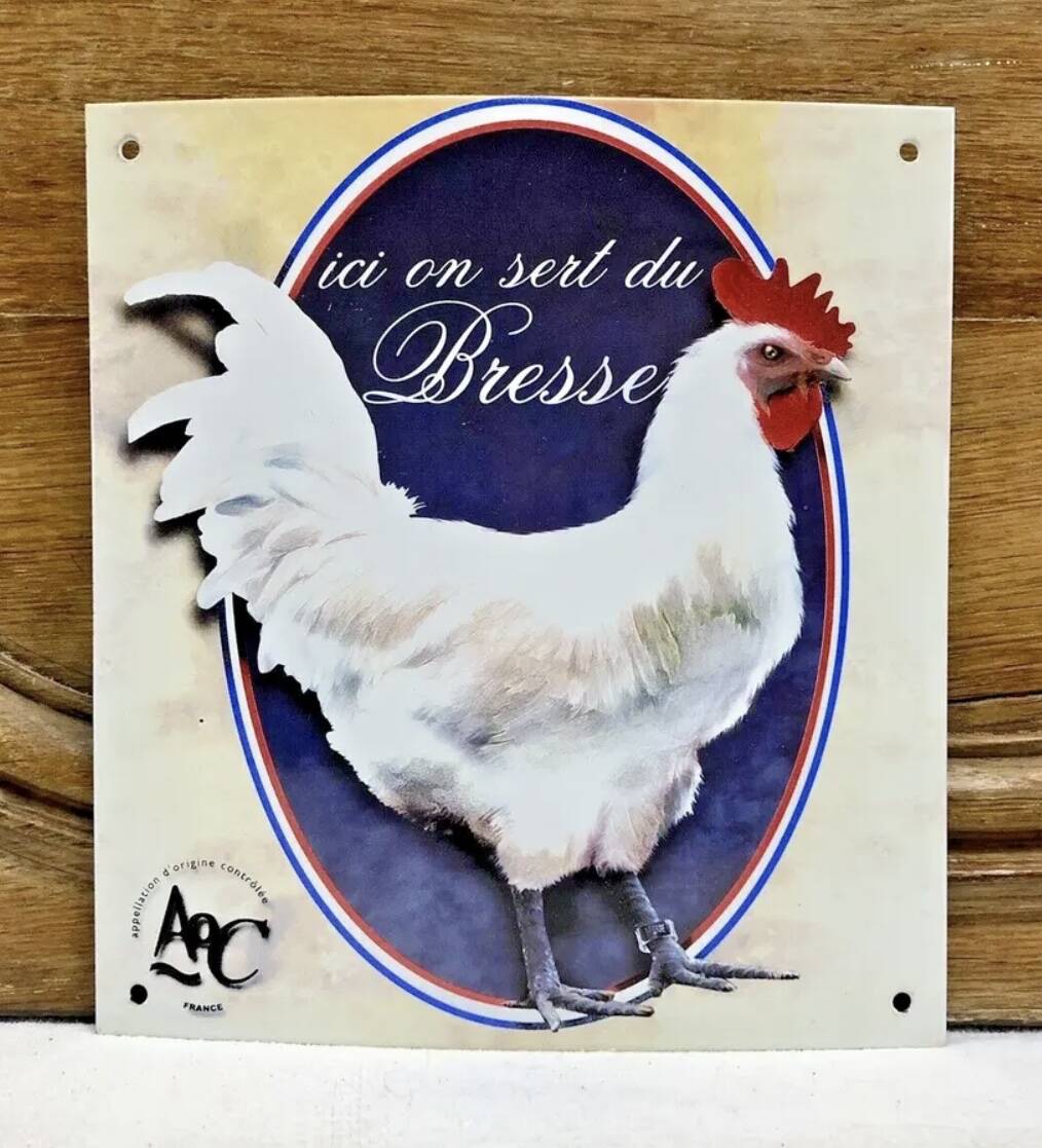 Enameled plate hen rooster chicken Bresse