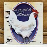 Enameled plate hen rooster chicken Bresse
