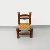 Vintage Charles Dudouyt Brutalist Low Chair in Wood and Straw