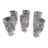 6 Verres à eau , orangeade ou bière en verre Décor gravé