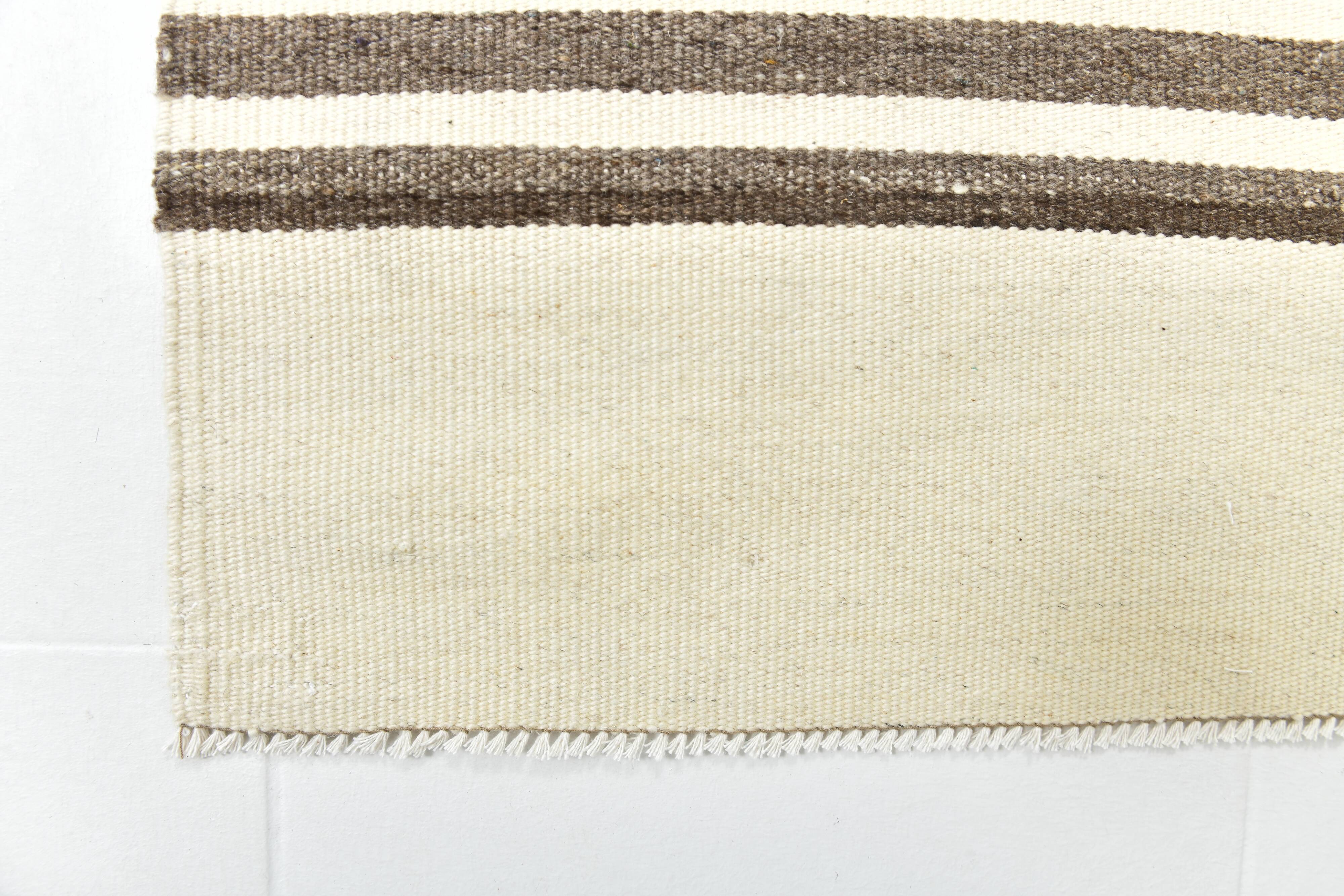 8x10 Large Beige & Brown Striped Pattern Handwoven Kilim Rug, 246x316 Cm