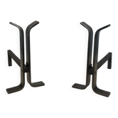 Pair of modernist and wrought iron fire dogs