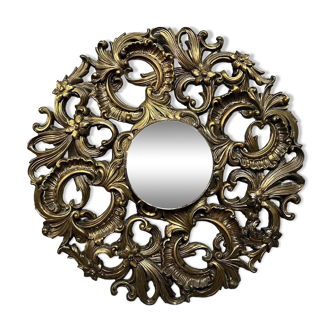 Vintage gold resin mirror called "witch's eye" circa 1970