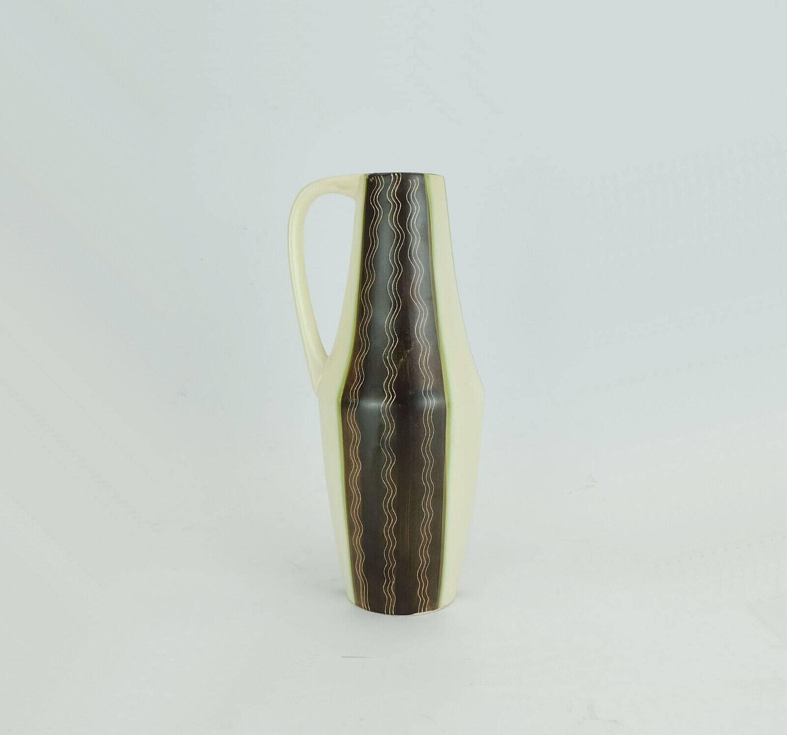 Mid century ceramic vase jug vase model no. 232 beige green brown wave pattern 1950s