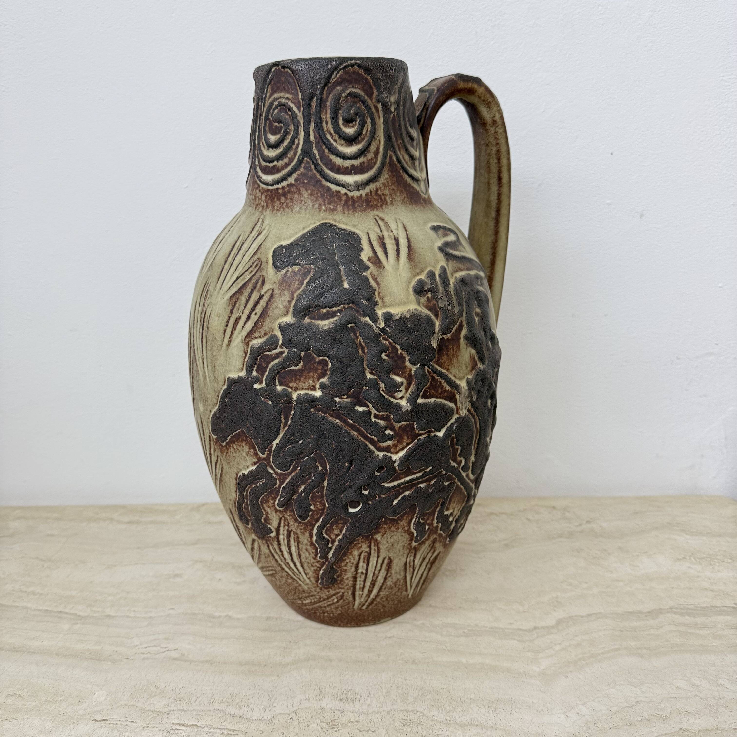 Vintage Scheurich west Germany vase with horse decor , 1970s