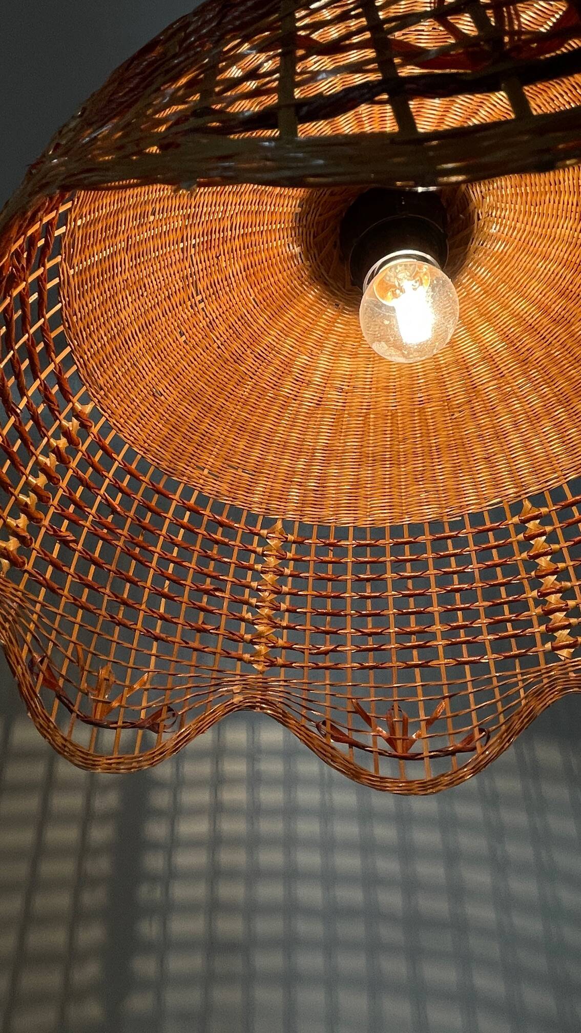 Vintage wicker flower pendant light