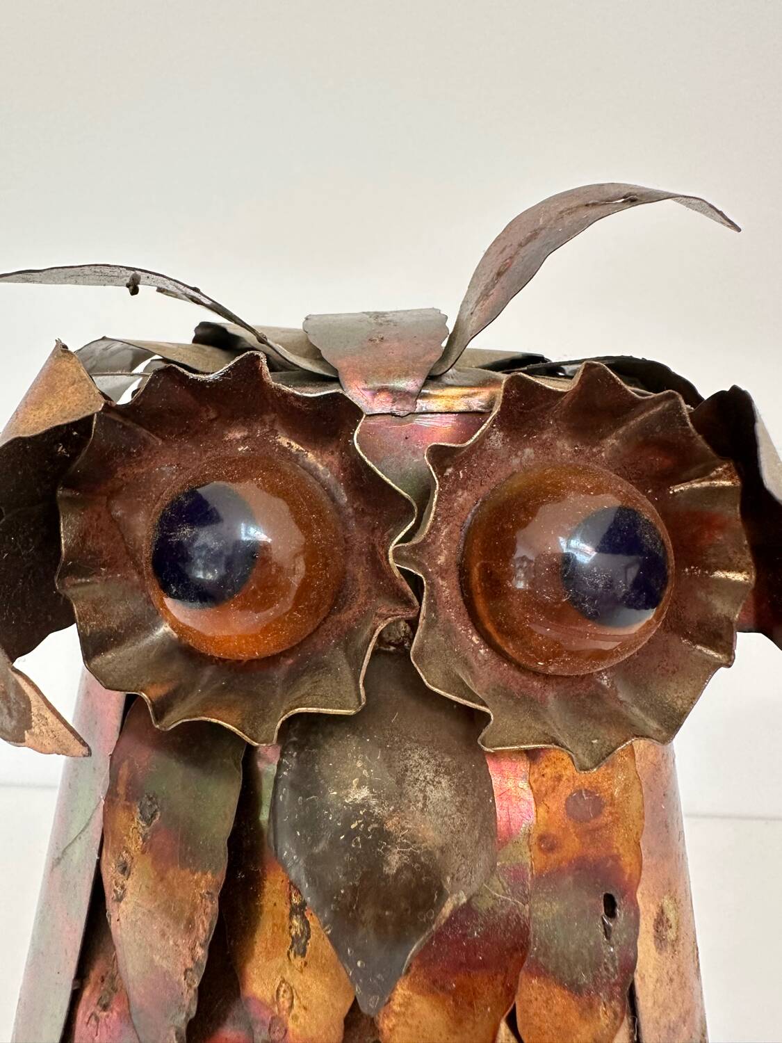 Brutalist owl sculpture, vintage 1970s