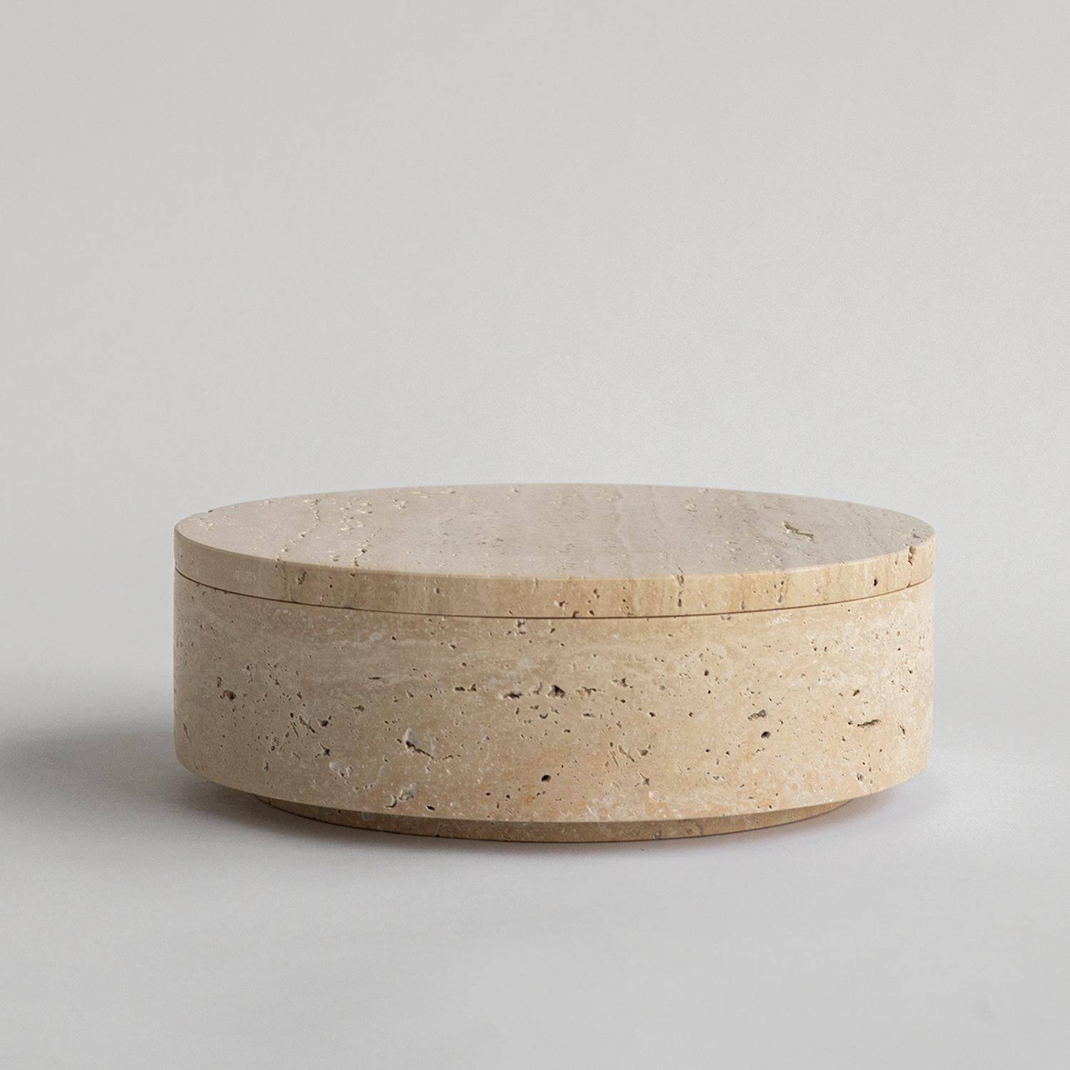 Travertine bowl with lid
