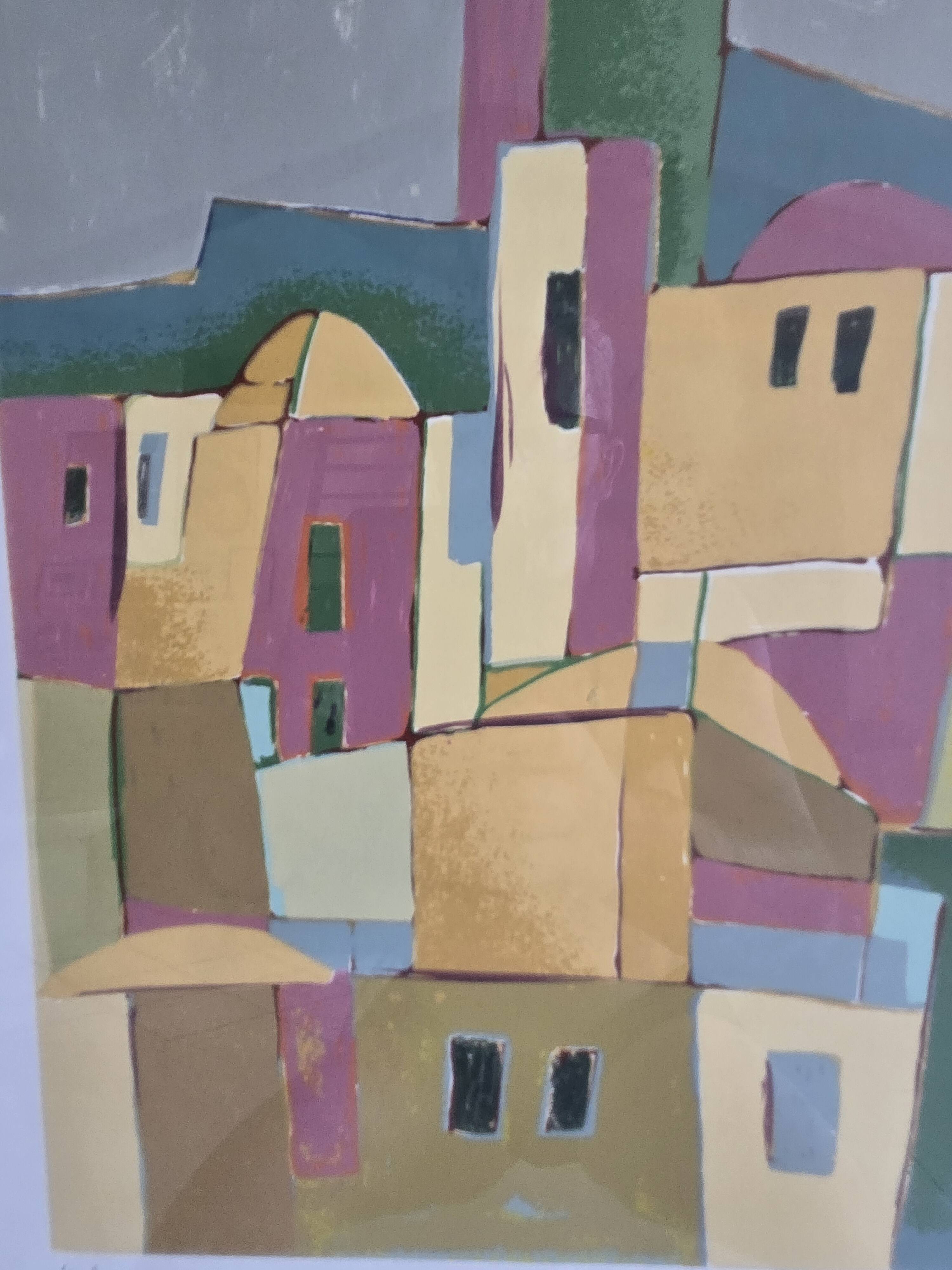 Lithograph Abderrahmane RAHOULE (1944) — "Village" dated 1995
