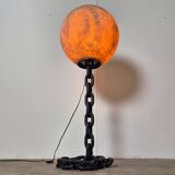 Brutalist iron chain and fiberglass floor lamp, Netherlands 1960s