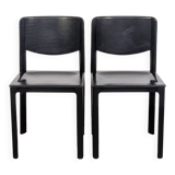 Pair of Matteo Grassi chairs in black saddle leather, 1980s.