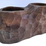 Carved solid wood pencil holder signed vintage