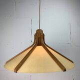 Midcentury teak and perkament pendant by Temde Leuchten, 1970s