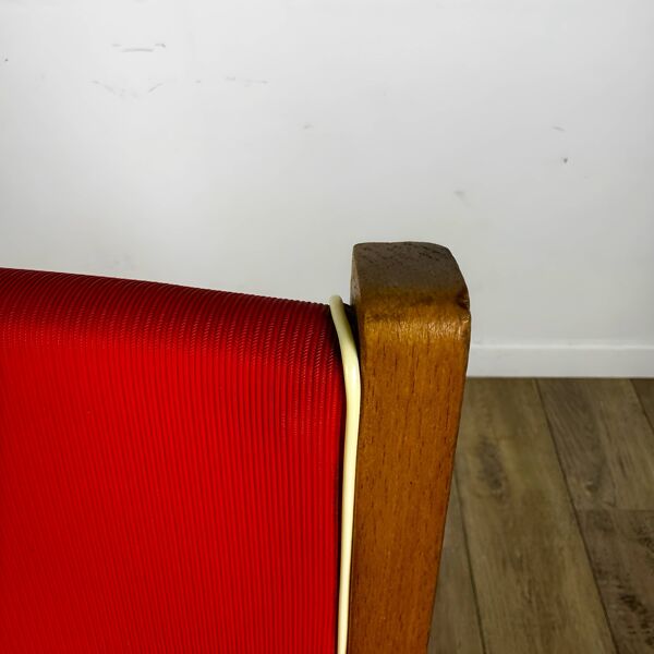 Paire de fauteuils bridges scandinaves bois et vinyle années 50