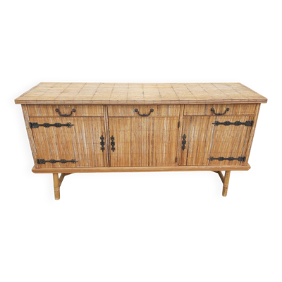 Enfilade console en rotin et bambou, (Attribuée à Audoux-Minet)