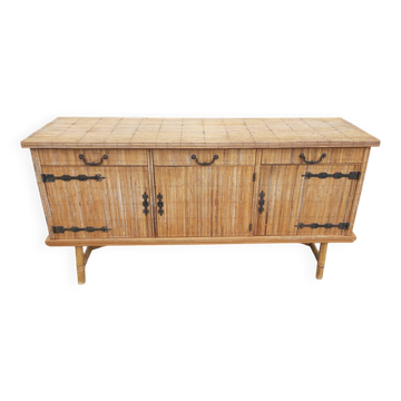 Console table in rattan and bamboo, (Attributed to Audoux-Minet)