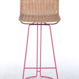 Italian set of 3 bar stools with cane and metal by Cidue, 1980s