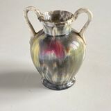 Vintage vase with flaming ceramic handles