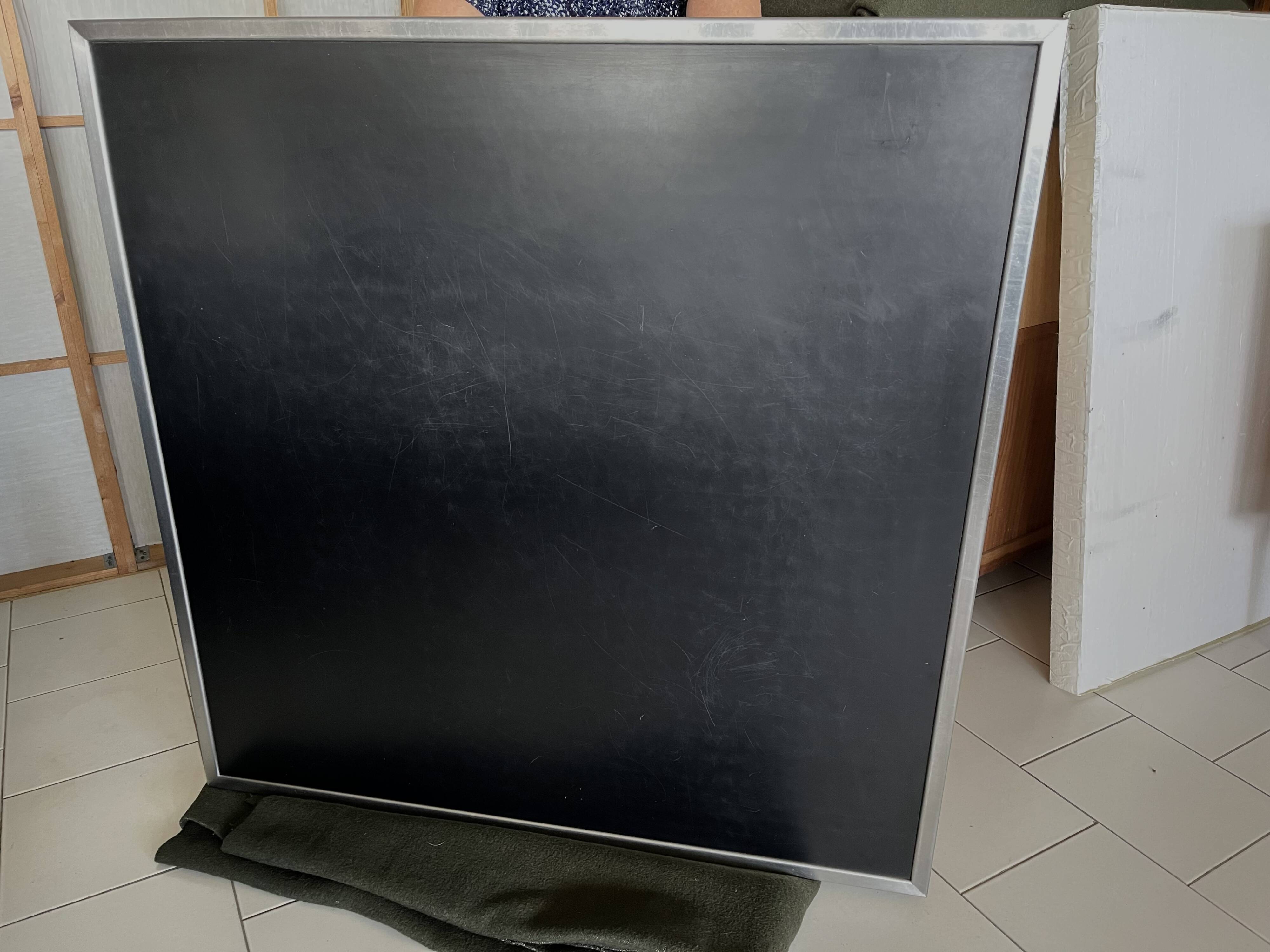 Large vintage black and stainless steel coffee table from the 1970s