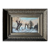 HST painting "Winter landscape with rider" signed Alberty XIX° + frame