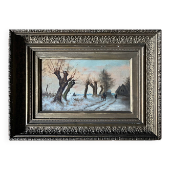 HST painting "Winter landscape with rider" signed Alberty XIX° + frame