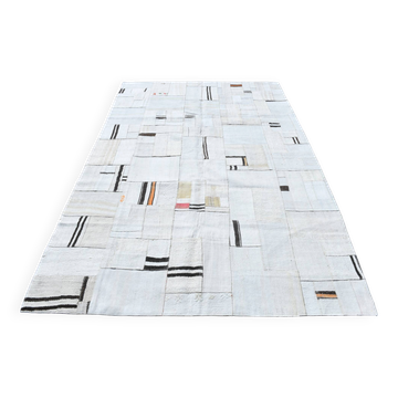 Off-White Neutral Vintage Kilim Rug For Living Room, 190x270 Cm