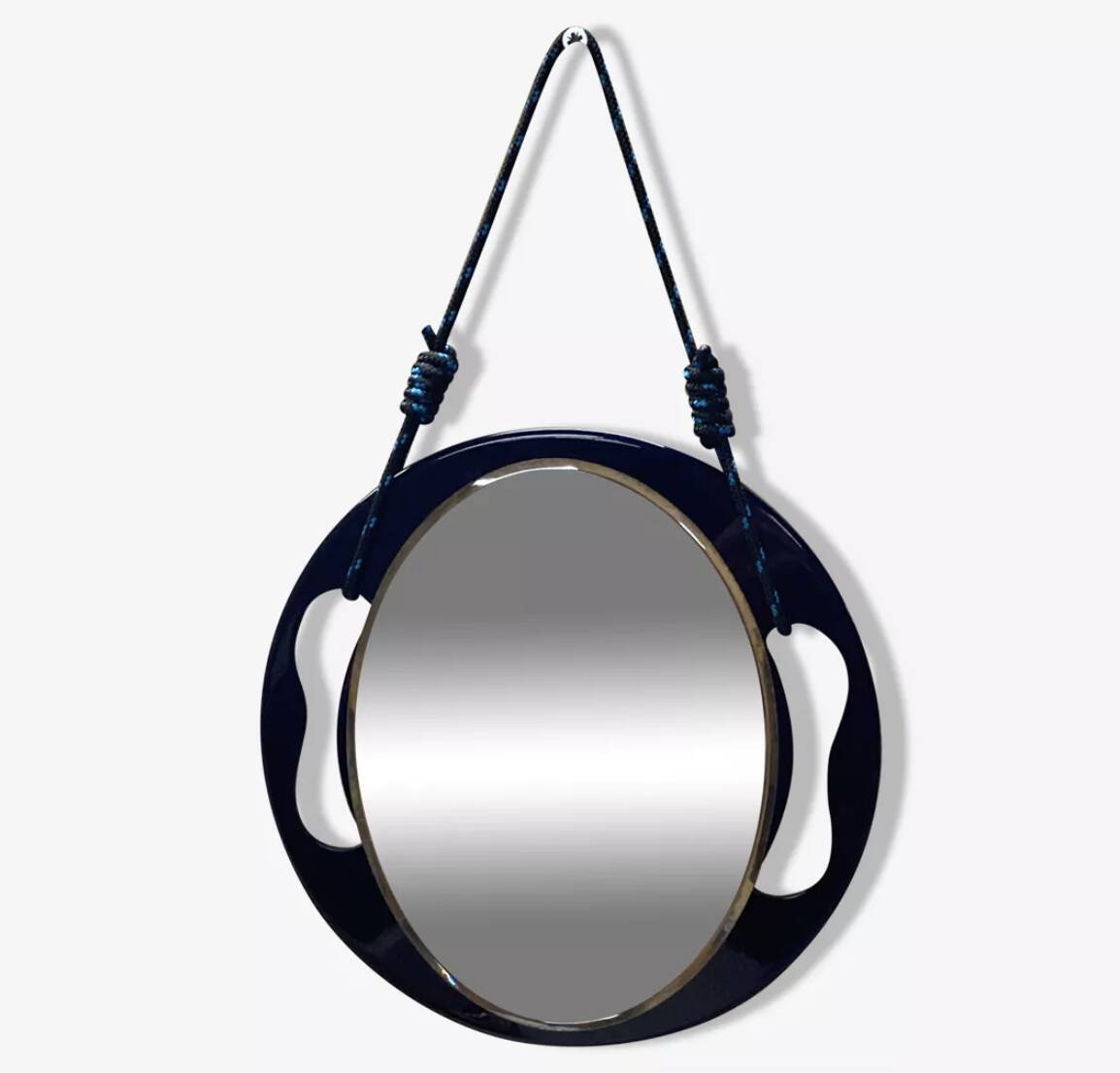 Small round wall mirror in dark blue bakelite 1960