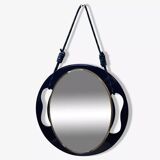 Small round wall mirror in dark blue bakelite 1960