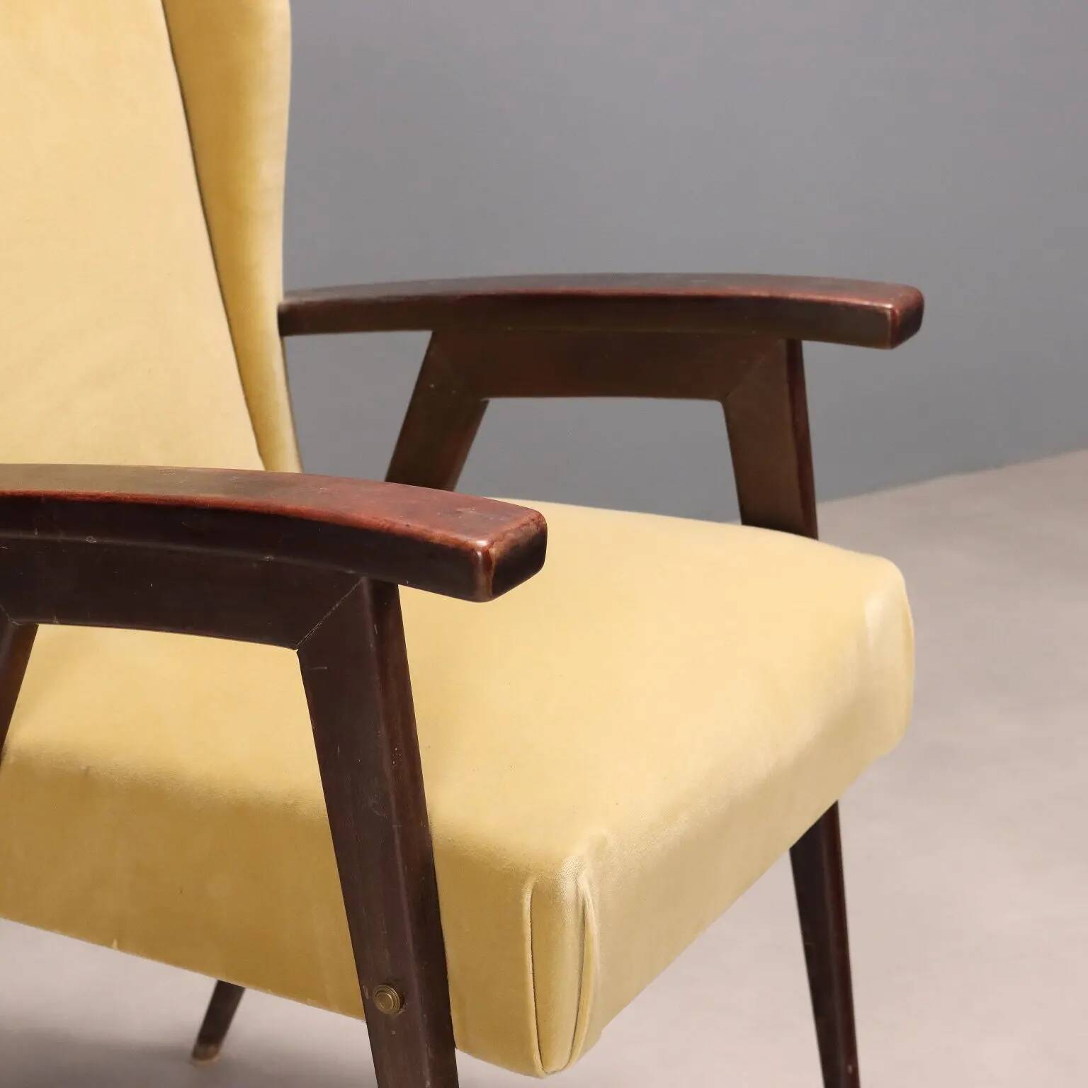 Fauteuil vintage en tissu, mousse et bois, design italien, années 1960