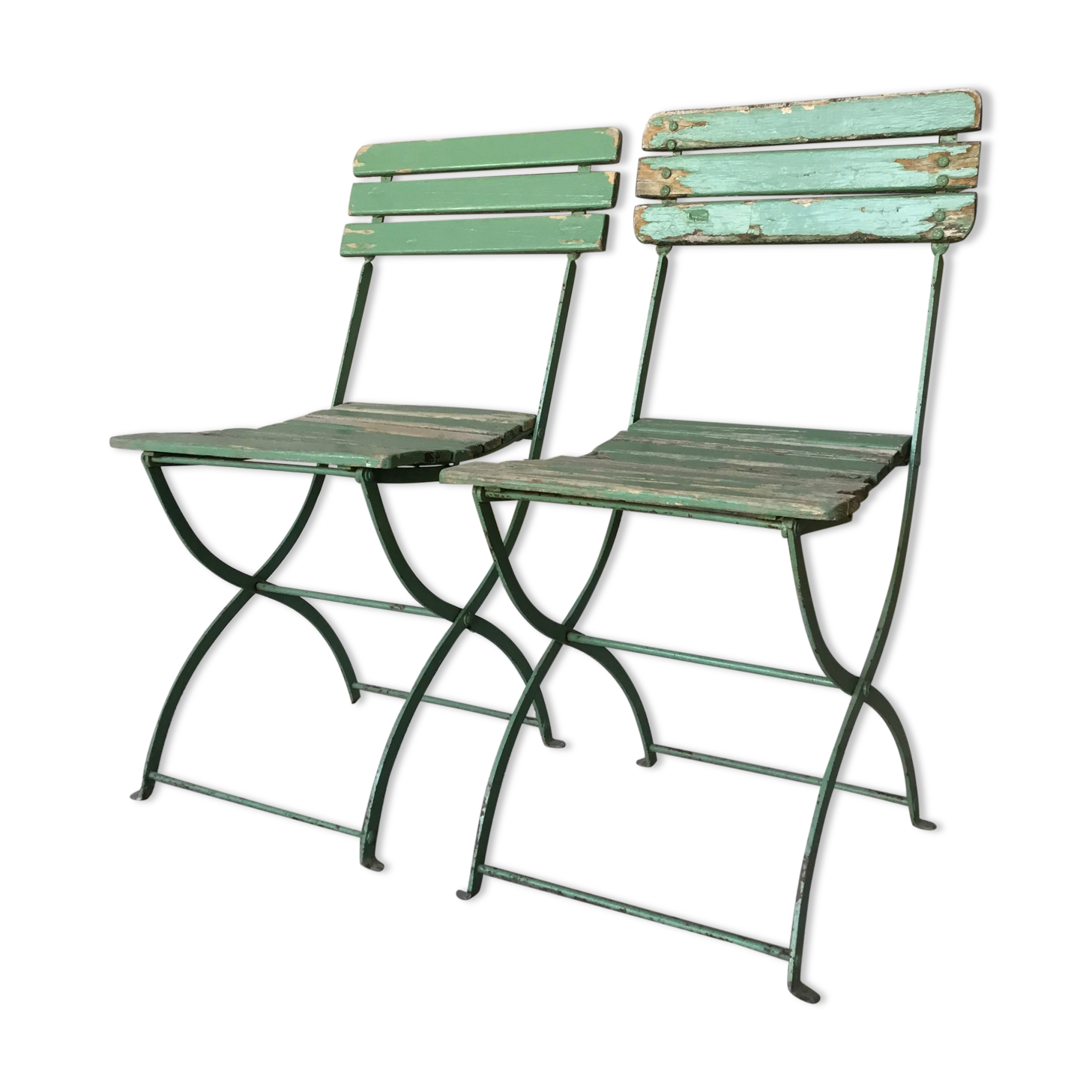 Pair of folding garden chairs with wooden slats - vintage 1950